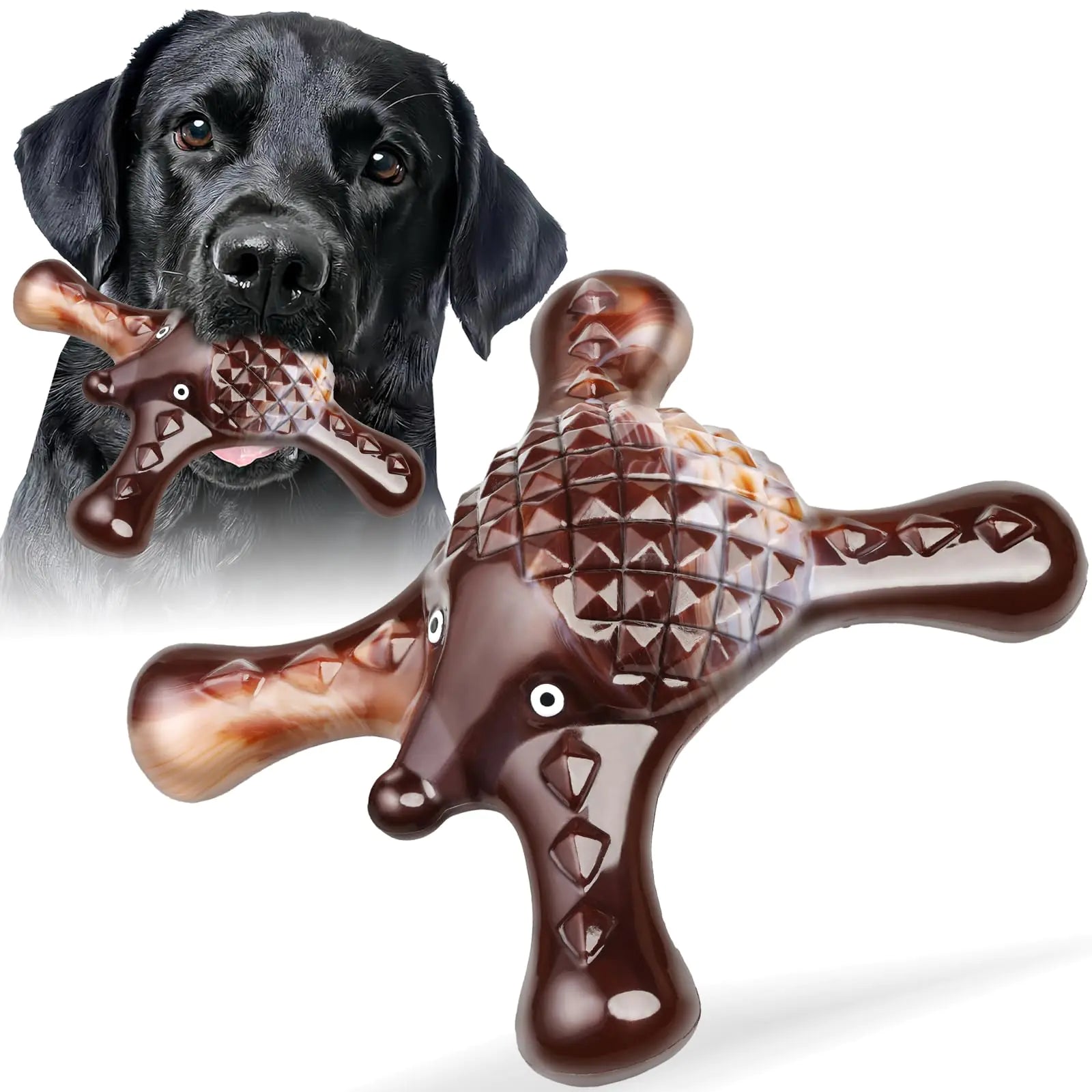 Ouilter Dog Toys for Aggressive Chewers Nylon Indestructible Dog Toy for Medium Large Dogs Hedgehog Ddog Chew Toys with Bacon Flavor Long Lasting Dog Toys for Boredom Brown