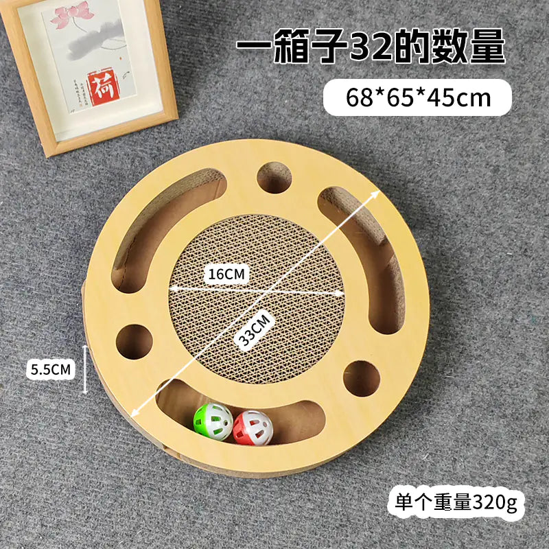 Round Cat Toy with Corrugated Scratching Board and Spinner